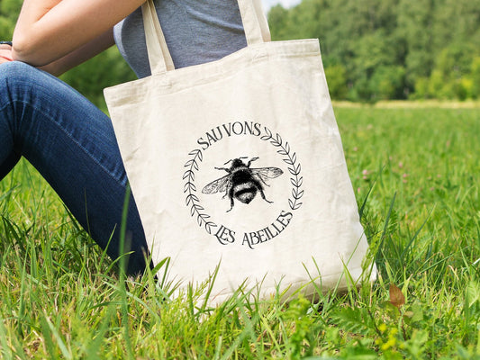 Sauvons Les Abeilles (Save The Bees) Eco-Friendly Tote Bag - Chellekie Creations